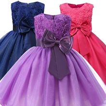 Элегантное платье-пачка принцессы с цветочным узором и кружевным бантом для девочек; Детские платья для девочек; платье для свадебной вечеринки; одежда для детей