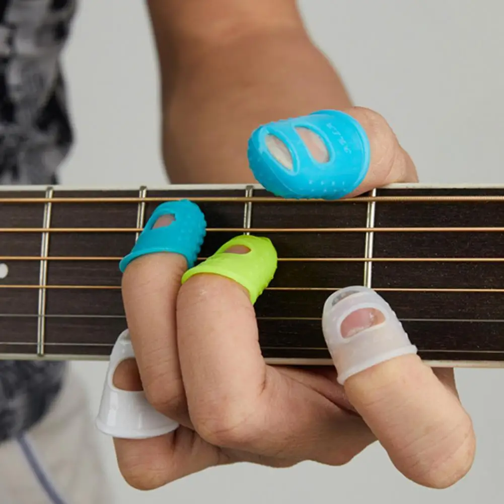 

4Pcs Silicone Finger Guards Guitar Fingertip Protectors For Ukulele Guitar Non-Slip Finger Sets 6 Color Optional