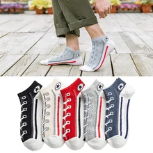 5 Pairs/Set Men/Women Socks Skate Shoes Pattern Short sock Autumn/Winter Thicker Warmer Fashion Shoelace Ankle Socks