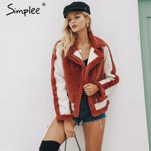 Simplee Elegant faux fur coat Women Autumn winter warm soft zipper fur jacket Female plush overcoat casual outwear