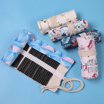 

36/48/72 Holes Pencil Case Kawaii Stationery Pen Bag Box Roll Up Wrap Pouch School Student Art Supplies Penalty Solid Kids Gift