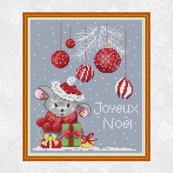 

Cross Stitch kits 14ct Printed Canvas 11ct Counted Fabric Christmas Mouse Embroidery Painting DIY Handmade Needlework Crafts