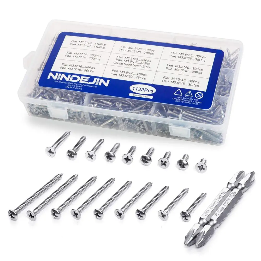 Kopen 1132 Stks set 304 Rvs Schroef Set M3.5 Platte Pan Hoofd Zelftappende Schroef Philips Schroeven Assortiment Kit Hout schroeven