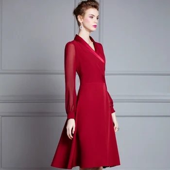 

New 2020 spring women dress mesh long sleeve elegant plus size brand quality office notched collar blazer dresses red black