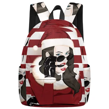 

Christmas Theme Girl Pattern Backpack For Teenage Travel Bags School Bags Backpack Interior Key Chain Holder