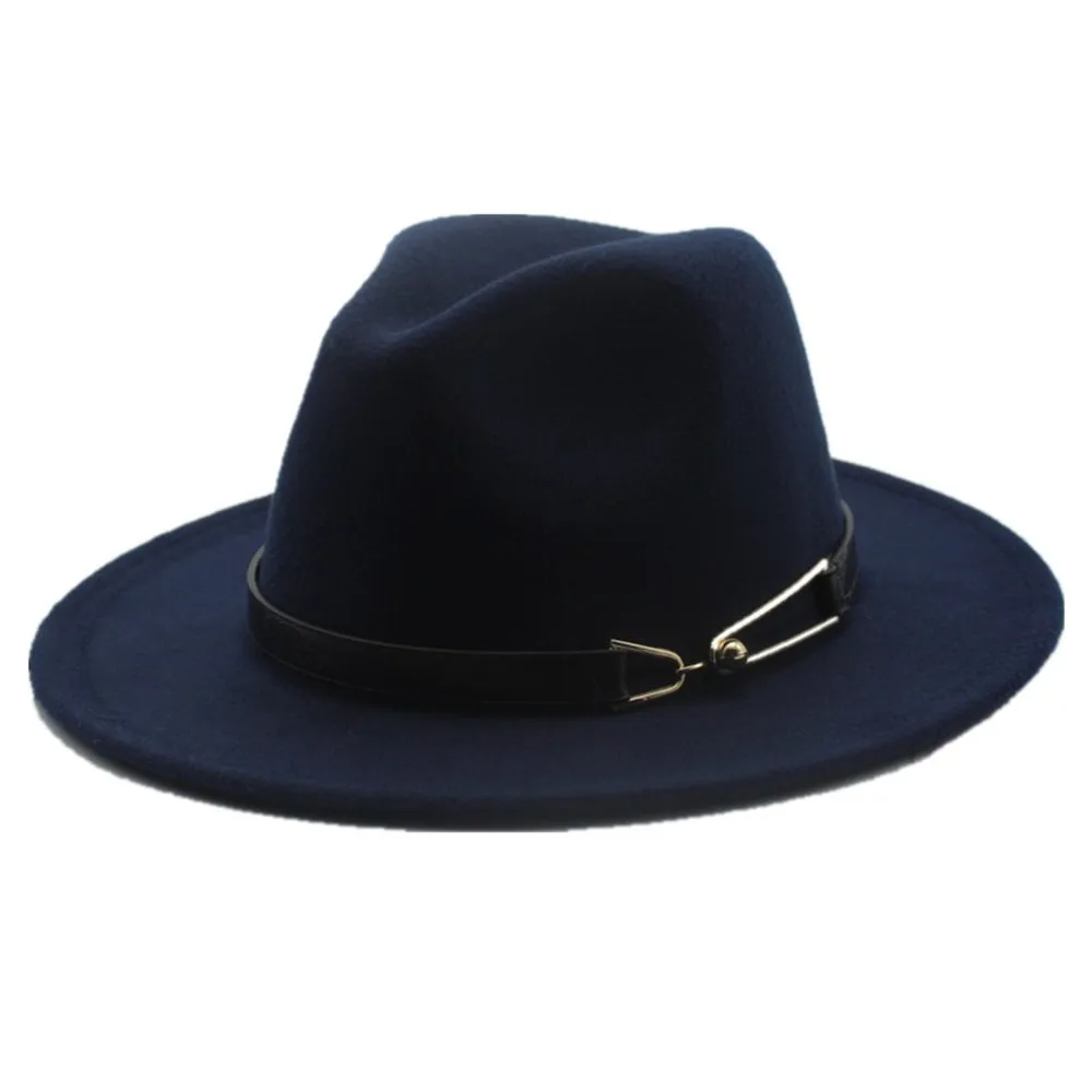 Новинка, мужская и женская оригинальная Шляпа Fedora, широкая шляпа, поп Панама джазовая, шляпа, Повседневная дикая шляпа, размер 56-58 см - Цвет: Dark Blue