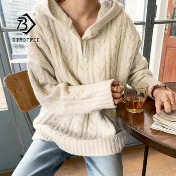 

2019 Autumn New Women's Pullovers Sweater Knitting Hooded Twist Full Sleeve Korean Basic Look Solid Casual Fashion Tops T98324D