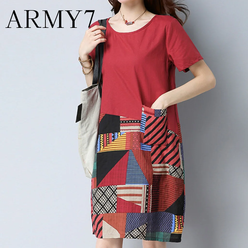 

Korean Oversized Home Dress Women Casual Cotton Linen Dress O Neck Short Sleeve Fluffy Mini Dress Print Plus Size Summer Dress