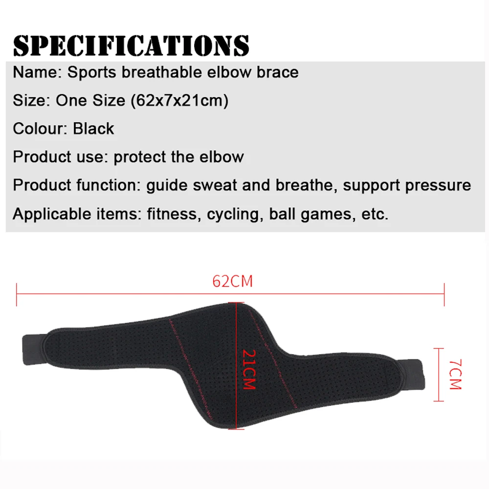 Size chart for the cubital tunnel syndrome elbow compression sleeve showing arm circumference measurements in centimeters to help buyers select the correct elbow brace size.