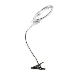 Metal Hose Magnifier 2.5X 107MM 5X 23MM LED Illuminating Magnifying Glass Desk Table Reading Lamp Light with Clamp Clip-on New