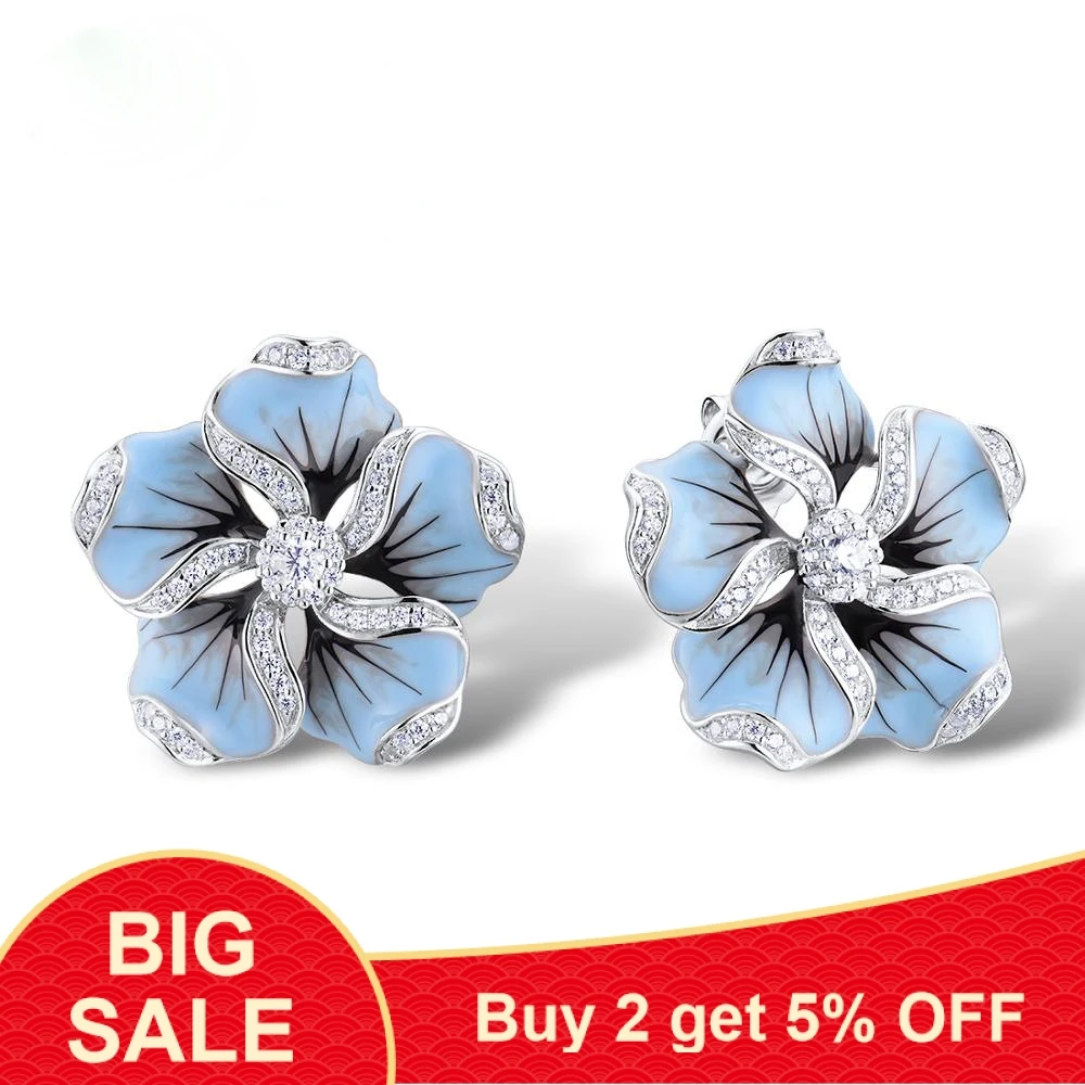 Милый синий цветок в эпоксидной смоле 925 пробы серебряные серьги-гвоздики для женщин корейские серьги Модные ювелирные изделия Новинка