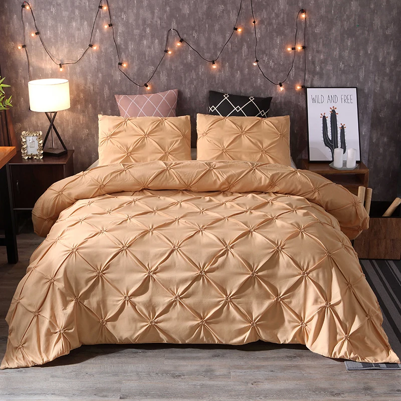 

Lanke Luxury Pinch Pleat Bedding Sets,Yellow Red queen king size bedclothes,Duvet Cover Pillowcases