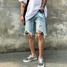 Pantalones cortos rectos de verano para hombre, Shorts vaqueros irregulares de estilo Hip Hop, a la moda, informales, hasta la rodilla
