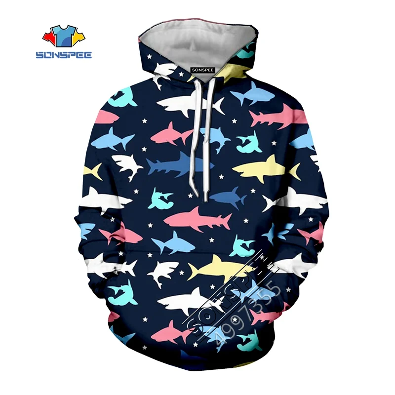 SONSPEE 2020 Candy Color shark Harajuku 3D Clothes Boys Girls Teens t shirt Kids Tops Kawaii Cap hoodies child Sweatshirts Funny (5)