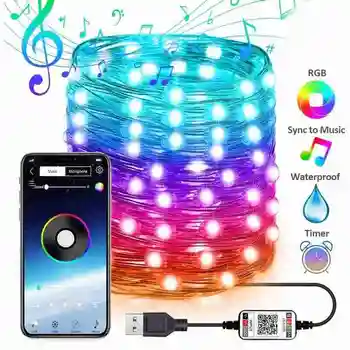 

New Year Christmas Decoration lamp Bluetooth Copper Wire Led Garland Fairy Light String For Indoor Home Lights