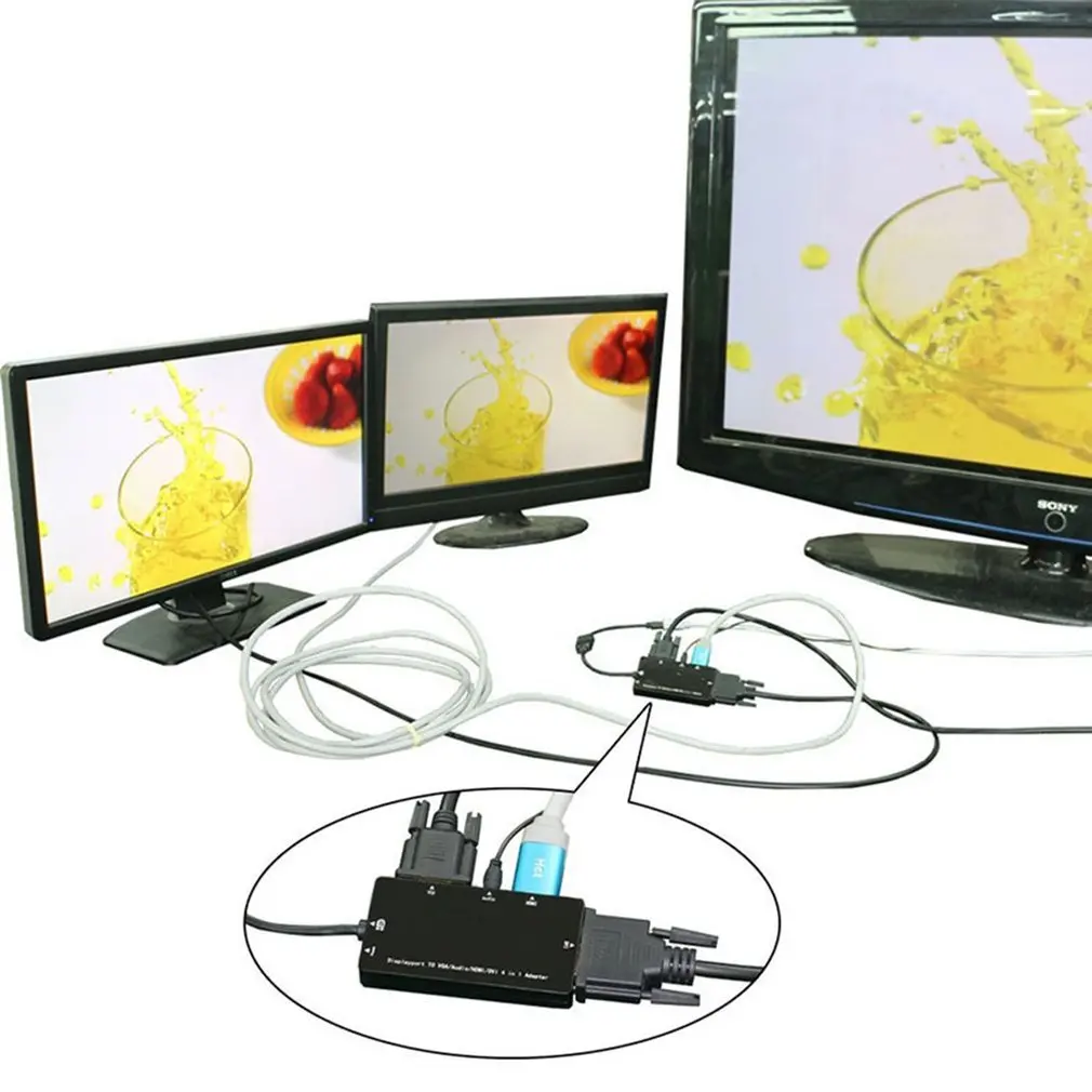  Computer di Grandi Dimensioni Displayport a Hdmi/Vga/Dvi/Audio Sincrono Display Hd 4-in-1 Convertit