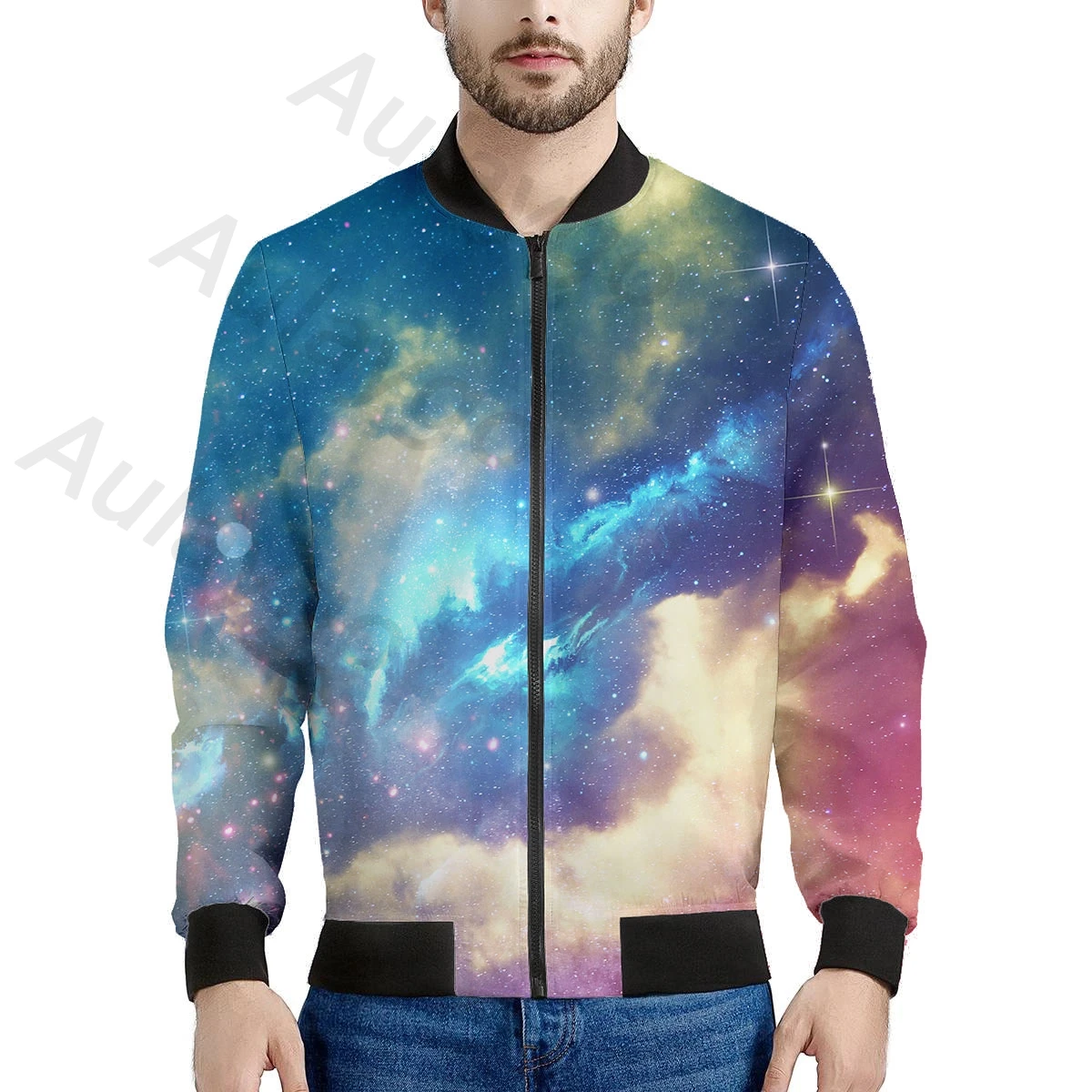

Aulaygo Autumn Men's Jackets Casual Gradient Starry Sky Pattern Mens Zipper Outwear Mens Clothing Stand Collar Male Ropa Hombre