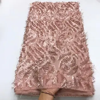 

Free delivery (5 yards/piece) onion color 3D tassel lace fabric African French mesh lace fabric fashion party dress YYZ08
