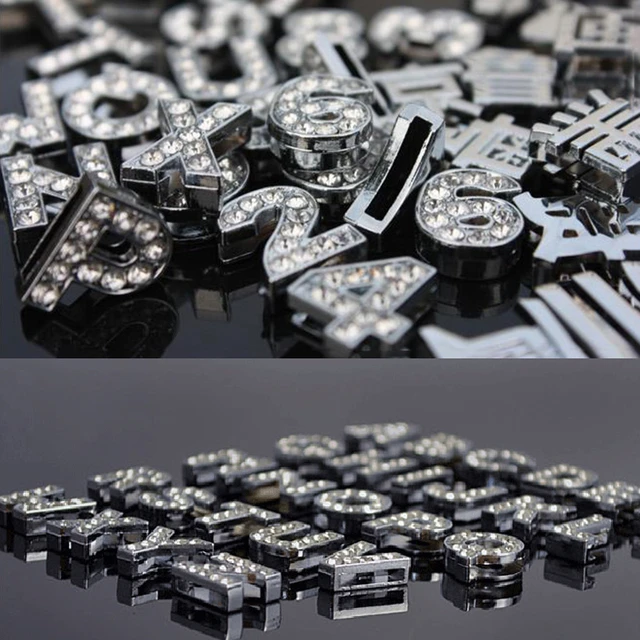 Wholesale 130pcs 10mm Full Rhinestone Letters Numbers DIY Jewelry Zinc  Alloy ENGLISH Alphabet Slide Letters