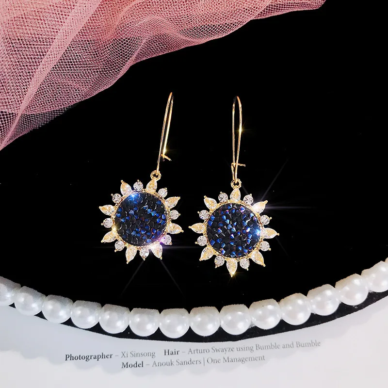 Fashion Luxury Charm Rhinestone Sunflower Dangle Earrings Flower Jewelry Accessories for Women Wedding Party | Украшения и