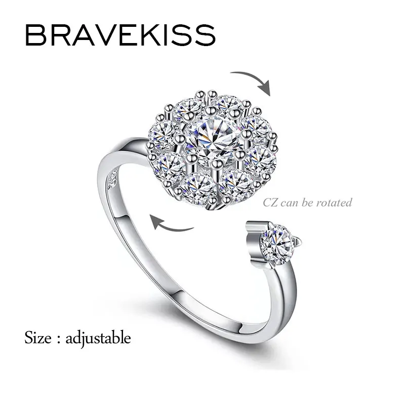 BRAVEKISS роскошные кольца с кубическим цирконием открытые Свадебные Кольца для