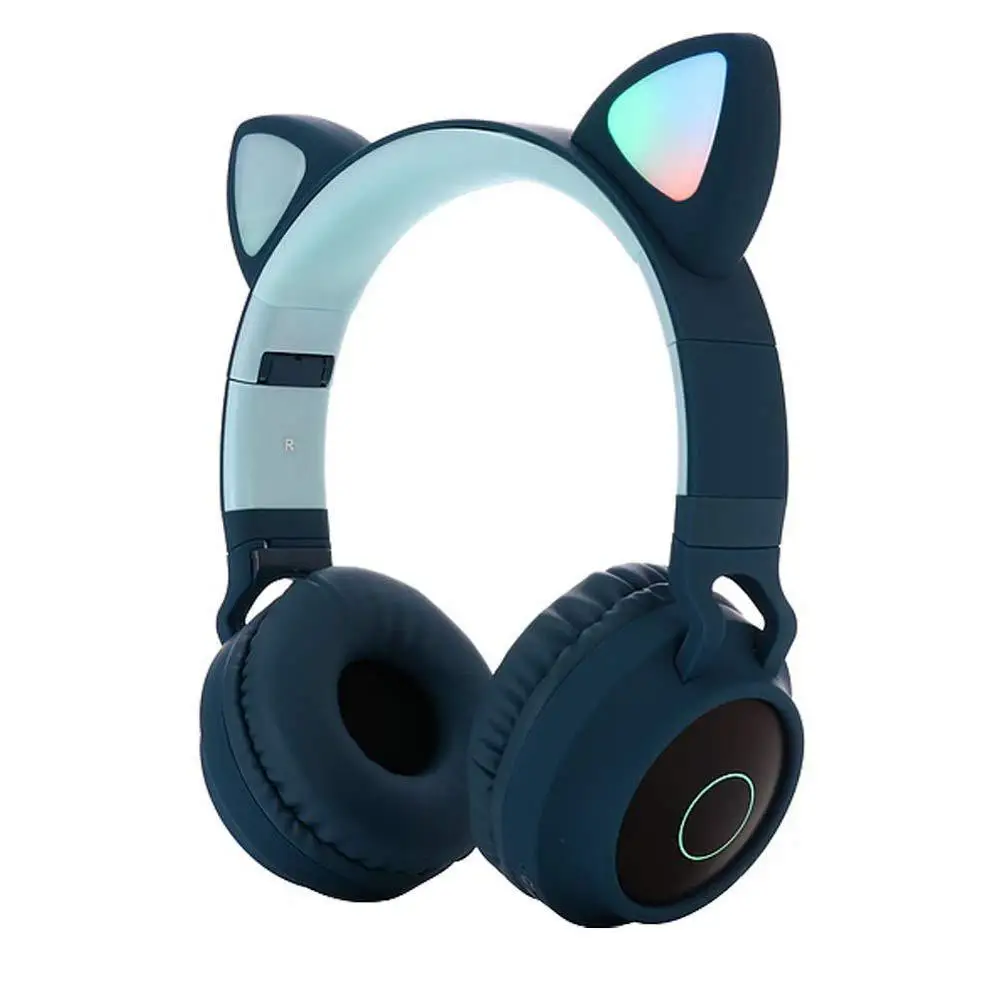 Синий Милые наушники "Кошка" Bluetooth беспроводные наушники мигающие светящиеся наушники светодиодный светильник шумоподавление игровые наушники - Цвет: Синий