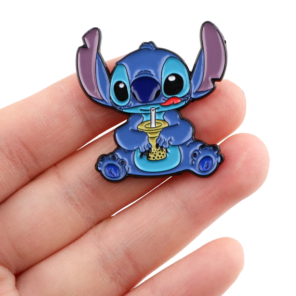 Enamel Pins YQ560 Cute Stitch Enamel Pins Blue Alien Monster Brooch Cartoon Icons Badge for Bags Denim Collar Lapel