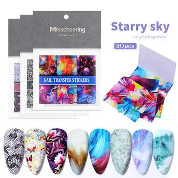 

30pcs/pack Transfer Nail Foils 3D Lace Marble Flower Butterfly Scenery Sky Partterns Nail Art Transfer Sticker Slide Nail Decals