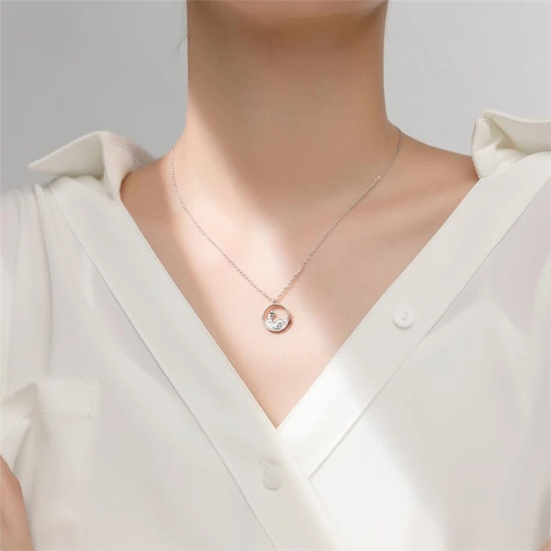 Couple Romantic Sweet Gift Ocean Mountain Vows Silver Color Necklace For Women Fashion Jewelry Party Birthday Gift