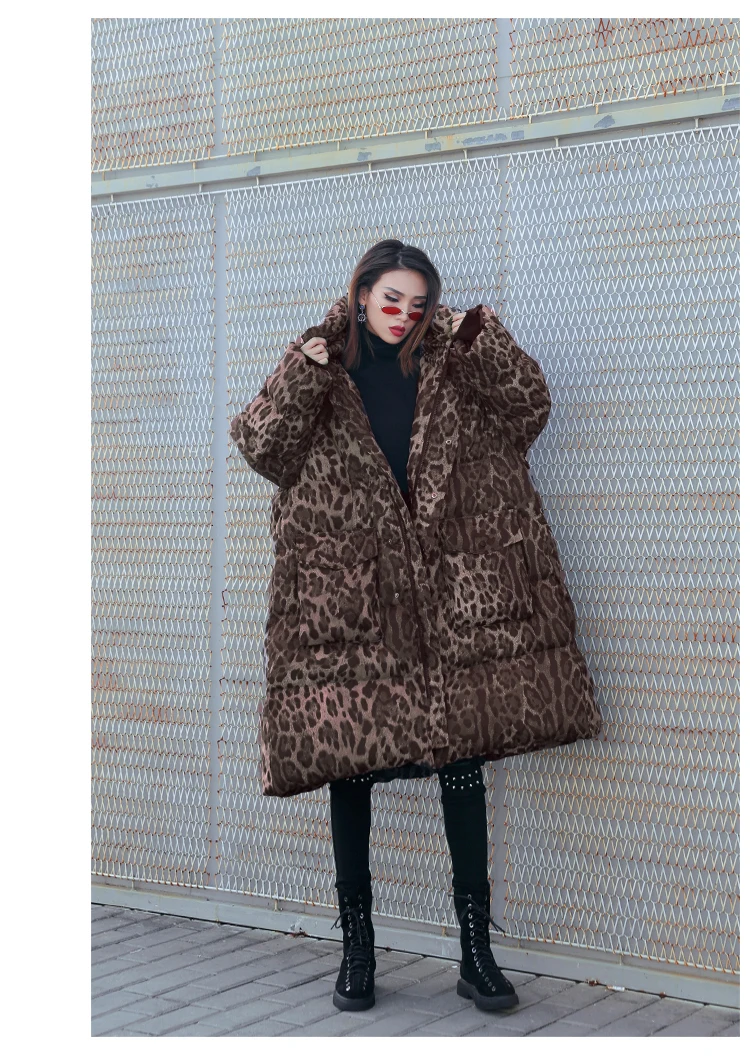 Утолщенная леопардовая Женская куртка, длинная уличная одежда, свободное теплое пальто, парка с хлопковой подкладкой, Повседневная Верхняя одежда с капюшоном, Женское зимнее пальто