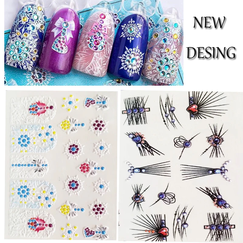 3D new Acrylic Engraved Nail Sticker black line drop shape animals design Water Decals Empaistic Na