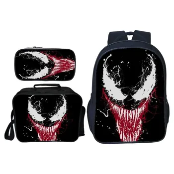 

3pcs Set Venom Cosplay Backpack Student School Shoulder Bag Pencil Case Satchel Laptop Travel Rucksack Knapsack Gift