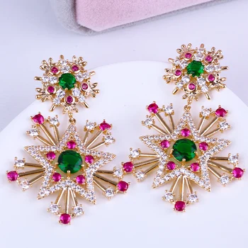 

XIUMEIYIZU Luxury Snowflake Drop Earrings Crystal Cubic Zirconia Star Earrings Fashion Wedding Baroque Gold Plating Jewelry