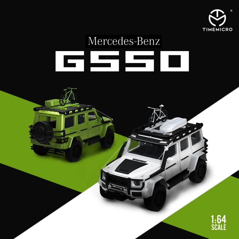 

Time Micro 1:64 G550 зеленый/белый с кровельником и фигуркой велосипеда, литая модель автомобиля