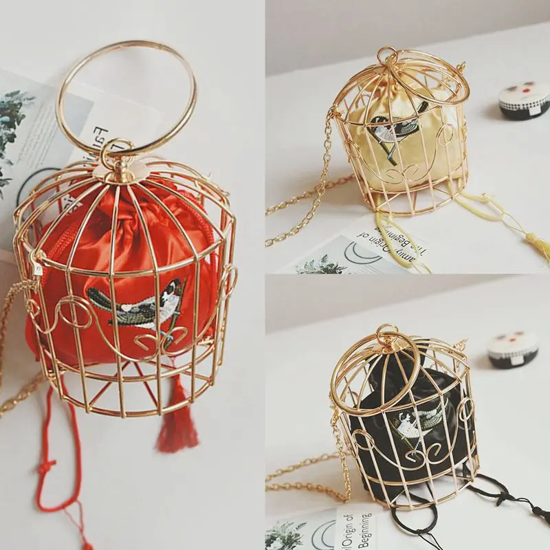 Personality Bird Cage Women Handbag Tote Metal Cage Girls Top Handle