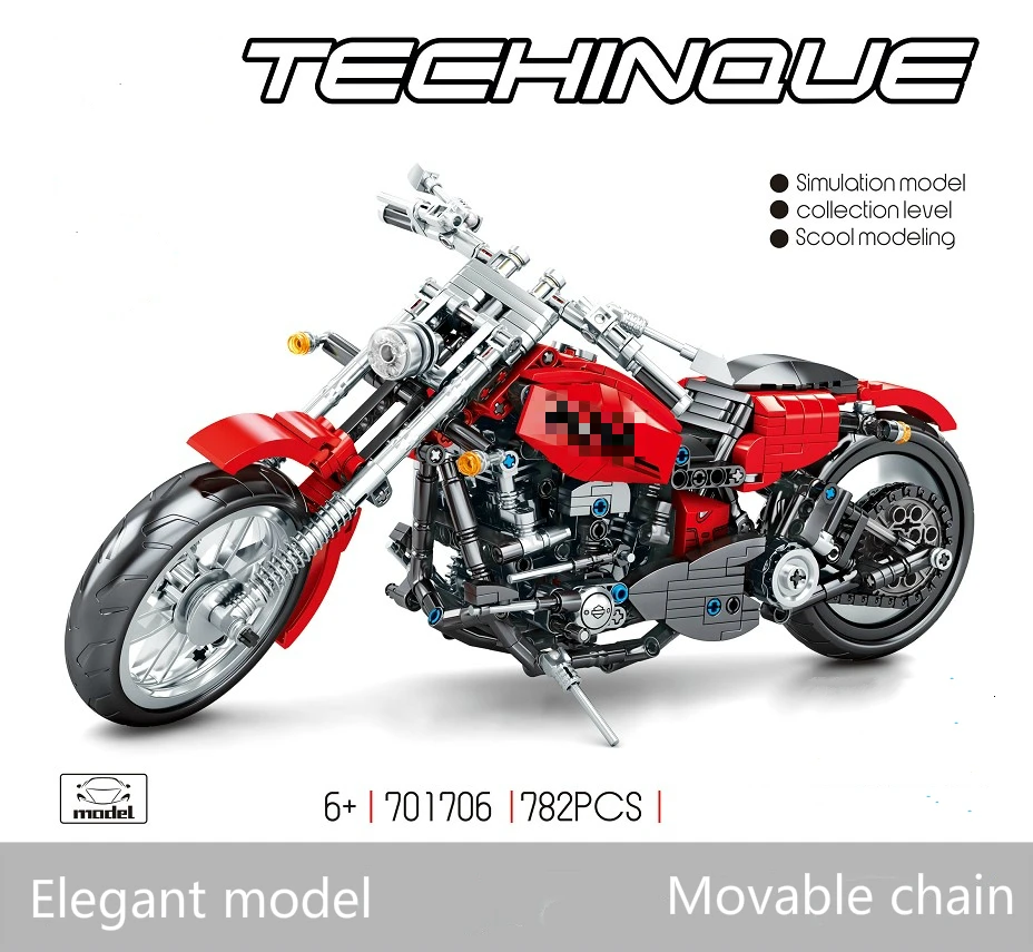 

New 782pcs Technic Fat Motorcycle Vehicle Model Building Blocks Sets Educational DIY Bricks Compatible Technic 10269 Toys Gifts