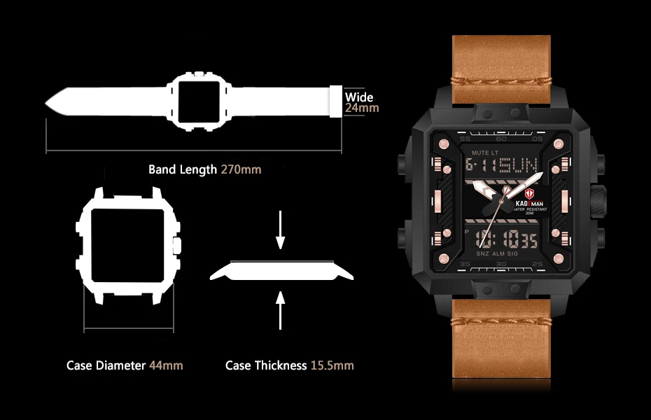 KADEMAN Лидирующий бренд relogio мужские военные армейские часы многофункциональный двойной дисплей спортивные часы Прямоугольный циферблат Кварцевые часы с ремешком