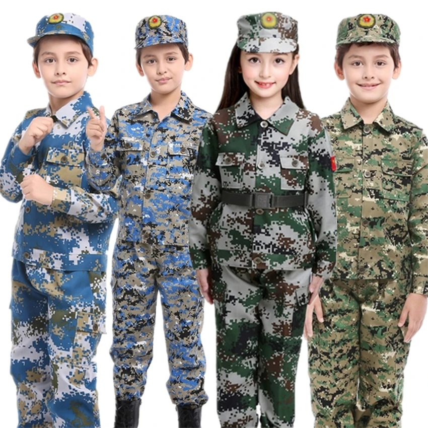 

Kids Military Uniform Scouting Army Clothing Camouflage Children Cosplay Clothes+Pants+Hat+Belt Set Boys Girls Festival Costumes