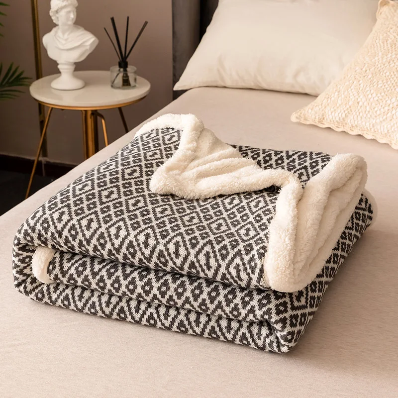 120X180 см, большой размер, толстое шерстяное вязаное зимнее одеяло, детское кашемировое постельное белье, Стёганое одеяло с серым бриллиантом для дивана, теплая кровать - Цвет: grey 120X180cm