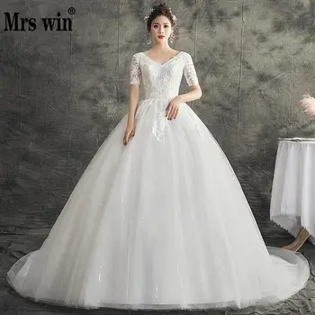 

Mrs Win Wedding Dress 2020 The Brdial Short Sleeve Sexy V-neck Ball Gown Princess Luxury Lace Embroiery Wedding Dresses