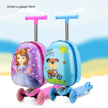 

Cute Cartoon children skateboard Rolling Luggage Spinner multifunction Girl Boys Suitcase Wheels 18 inch Carry Ons Trolley
