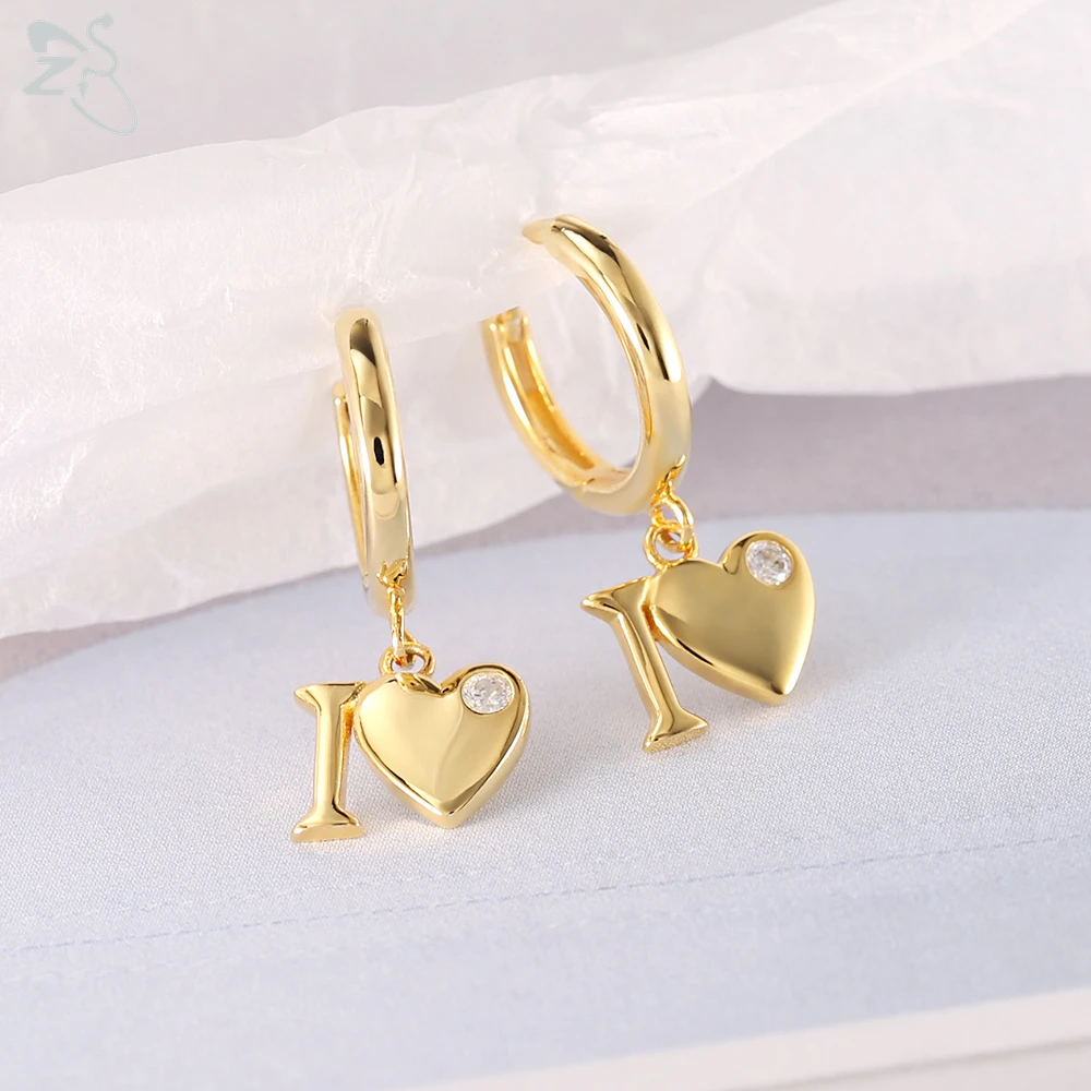 Zs Heart Shape Earrings 925 Sterling Silver Hoop Earring For Women I Love Design Circle Earring Gold Color Pendant Earrings Gift Hoop Earrings Aliexpress