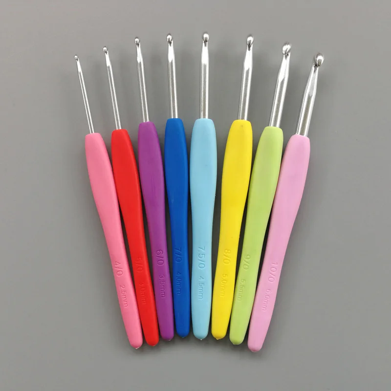 Knit Weave Craft TPR Handle Aluminium Crochet Hooks Yarn Sewing Tools Sewing Needles Portable 8Pcs Knitting Needle