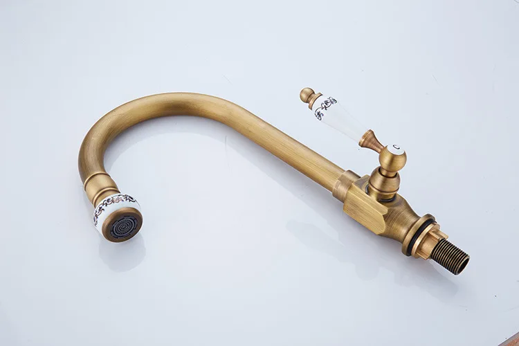 Single Cold Faucet Antique Brushed Brass Tap Basin Sink Faucet 360 Swivel Kitchen Water Crane