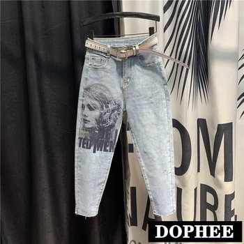 

Retro High Waist Jeans Women's 2020 New Spring Slimming Character Printed Harem Pants Fashion Girls Loose Denim Long Trousers