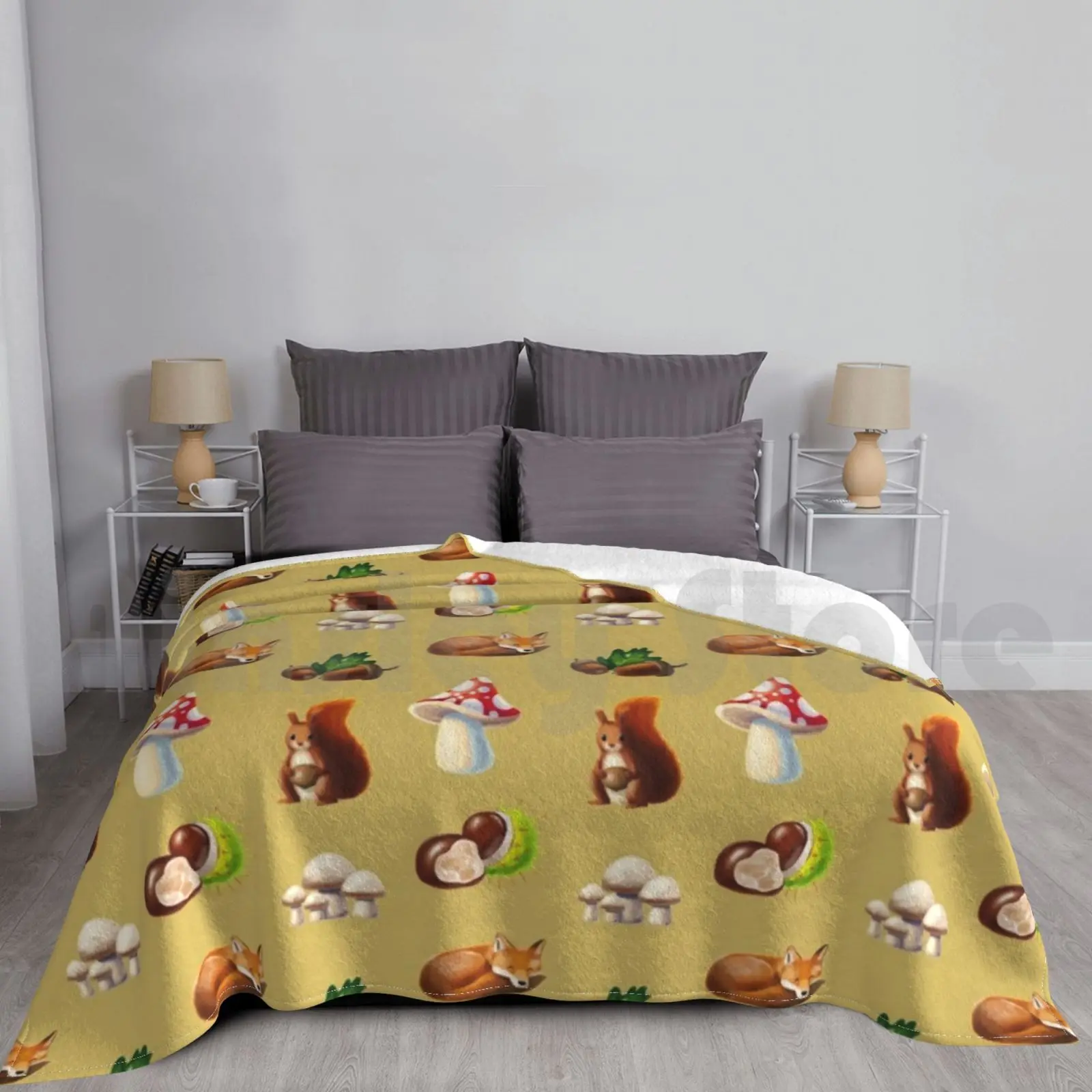 

Autumn Blanket Super Soft Warm Light Thin Animal Fox Squirrel Mushroom Autumn Case Cute Nature