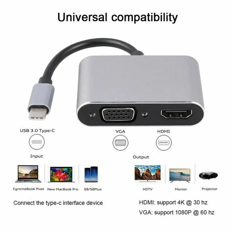 2 в 1 тип-c к HDMI+ VGA конвертер ноутбук компьютер адаптер type-C разъем
