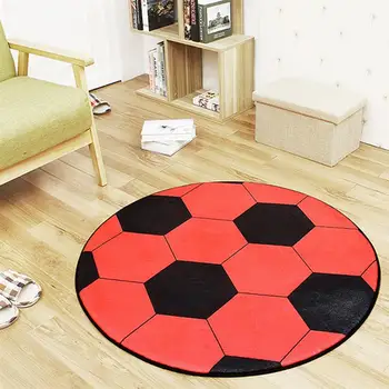 

Lovely Football Design Floor Rugs Round Indoor Area Carpet Anti Slip Doormat Floor Mat for Bedroom Living Room Orange