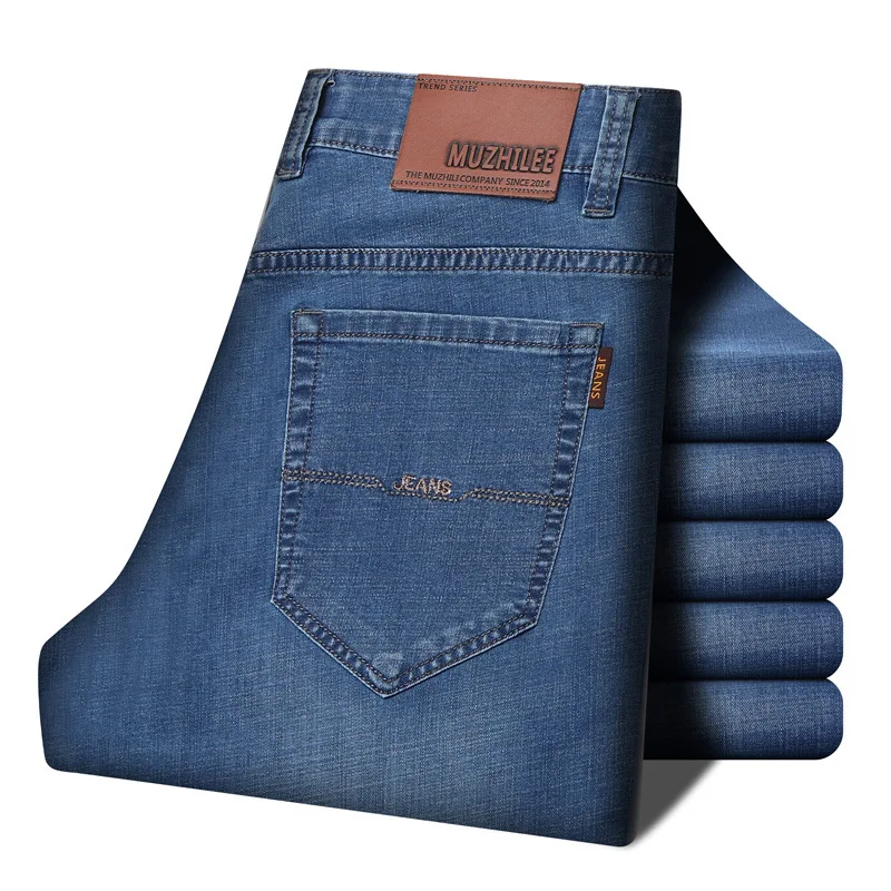 

Muzhilee Spring And Summer Thin Elasticity Loose-Fit Jeans Men's Straight-Cut Medium Waist Washing MEN'S Black Trousers