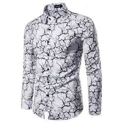 Мужская Повседневная 3D печать красочная тонкая рубашка с длинным рукавом рубашка блузка топы Slim Fit Мужская Повседневная полосатая рубашка